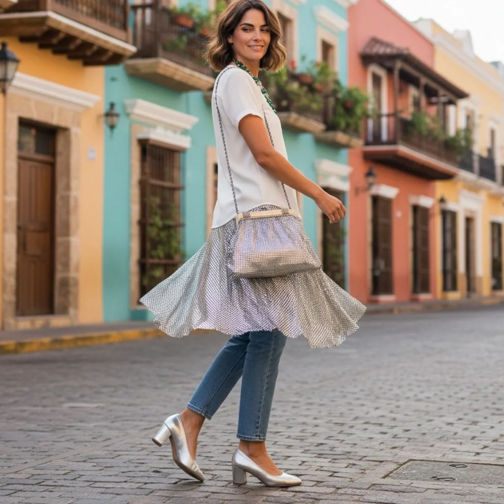 Vintage METALLIC Silver Leather Pumps​